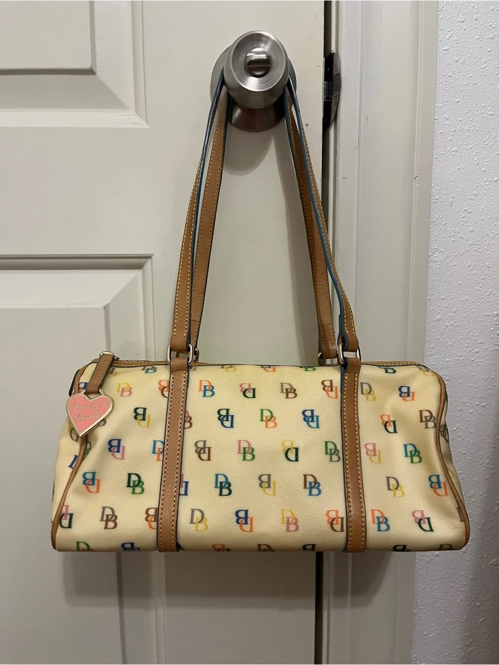 Dooney & Bourke Vintage Y2K Barrel Bag in Coated Canvas Rainbow Monogram